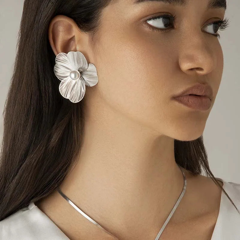 Sculptural Metal Petal Stud Earrings
