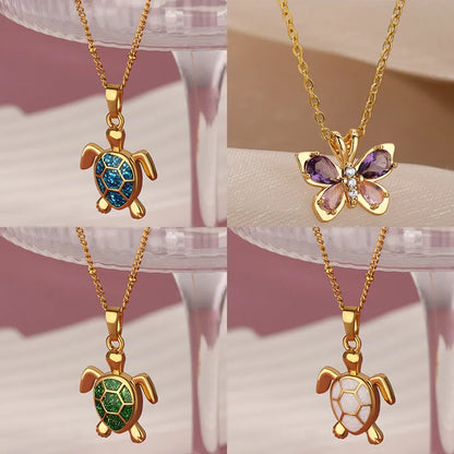 Coastal Turtle & Butterfly Charm Necklace