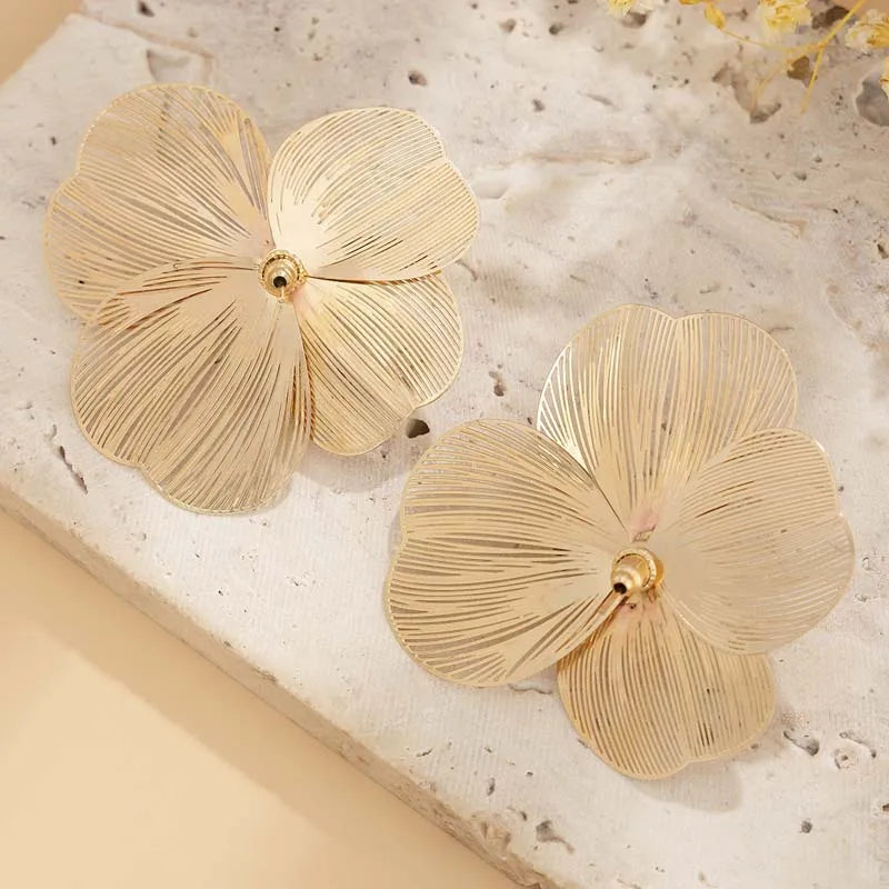 Sculptural Metal Petal Stud Earrings