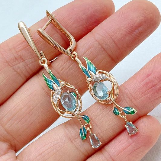 Enamel Peacock Drop Earrings