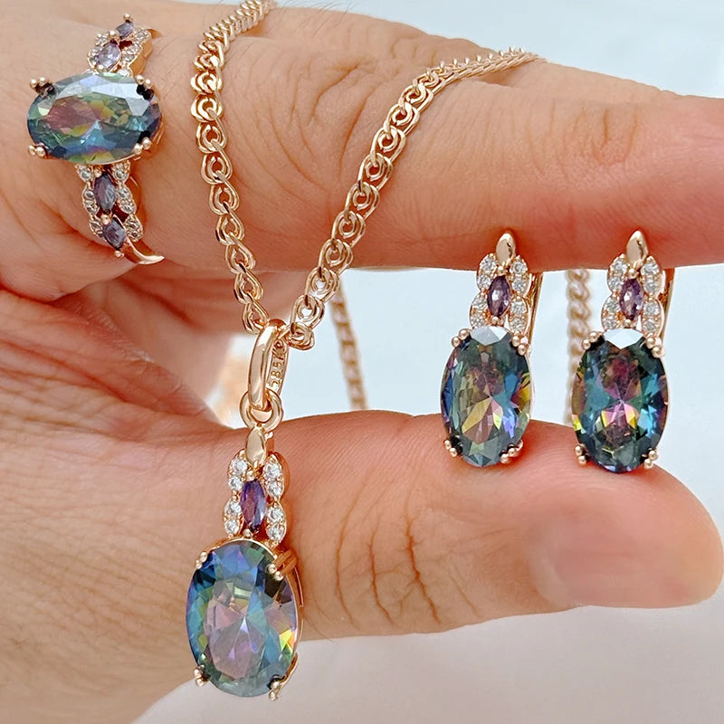 Aurora Zircon Three-Piece Jewelry Set