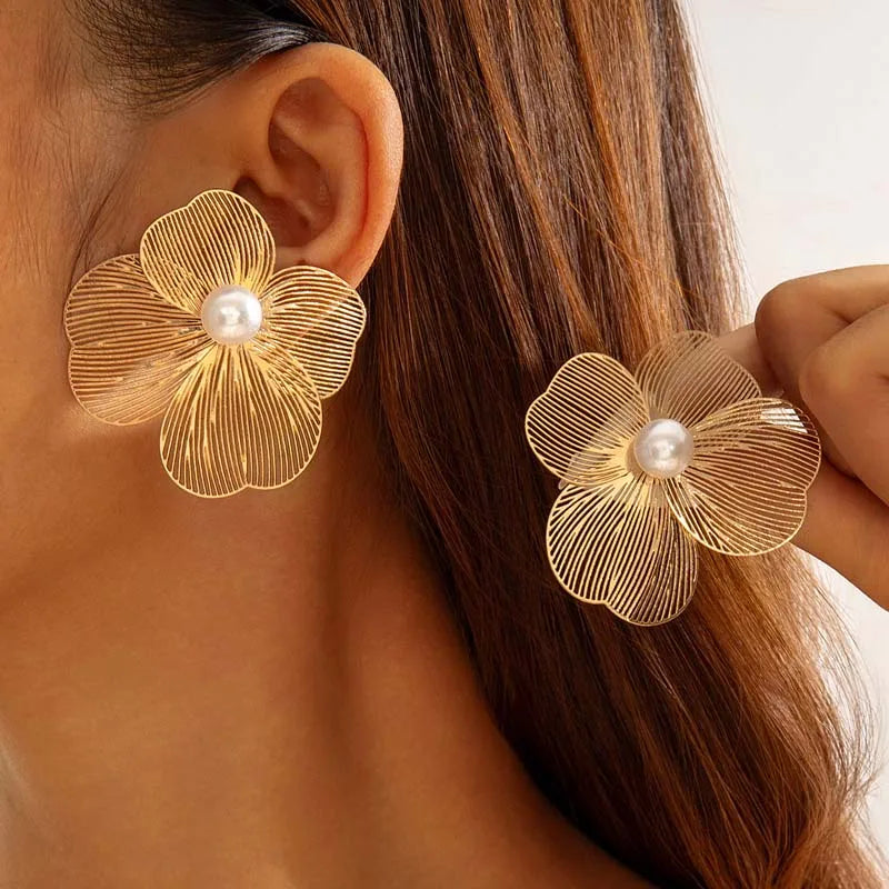 Sculptural Metal Petal Stud Earrings