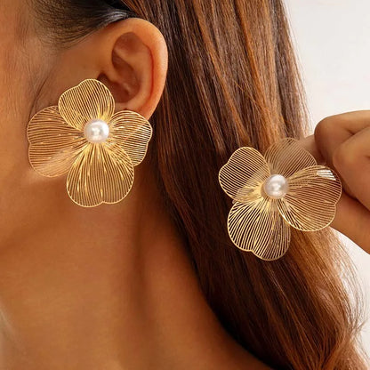 Sculptural Metal Petal Stud Earrings
