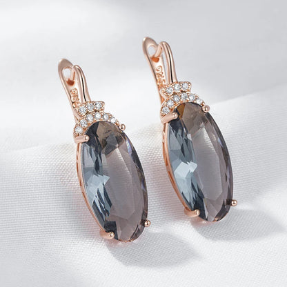 Smoky Oval Zircon Drop Earrings