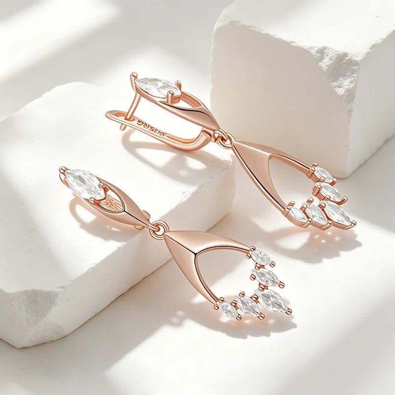 Rose-Gold Rhombus Zircon Drop Earrings