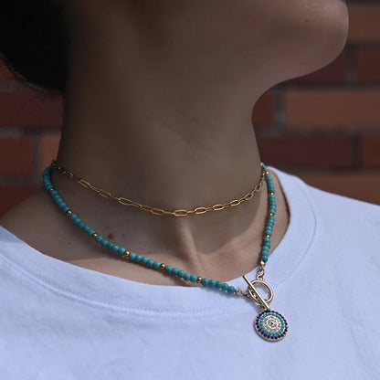 Colourful Stone Charm Choker Necklace