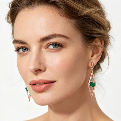Emerald Square Zircon Drop Earrings
