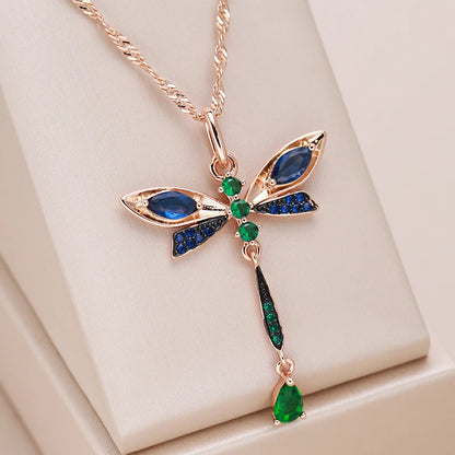 Sapphire Dragonfly Pendant Necklace