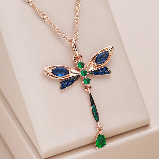 Sapphire Dragonfly Pendant Necklace