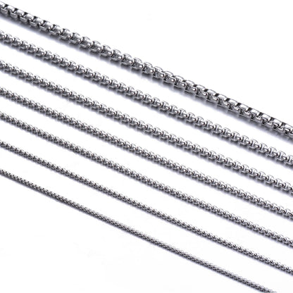 Close-up comparison of stainless steel chain widths