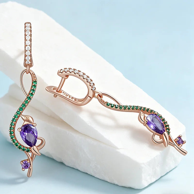 Amethyst Birdie Dangle Earrings