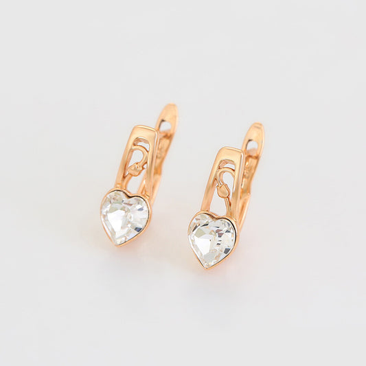 Stunnig Gold-plated earrings with heart shaped crystals - beautiquepoint.com