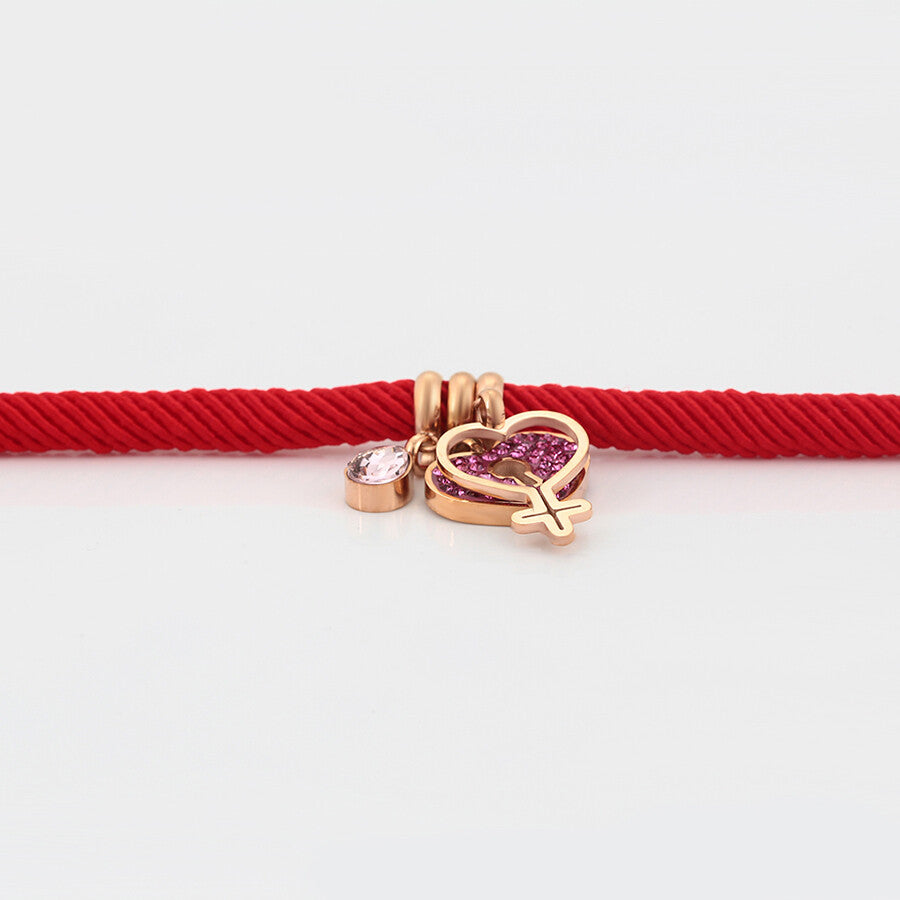 zoomed Red String Bracelet with heart pendants on white background | beautiquepoint.com